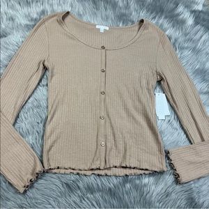 Abound Ribbed Beige Biscuit Long Sleeve Top Size Medium
